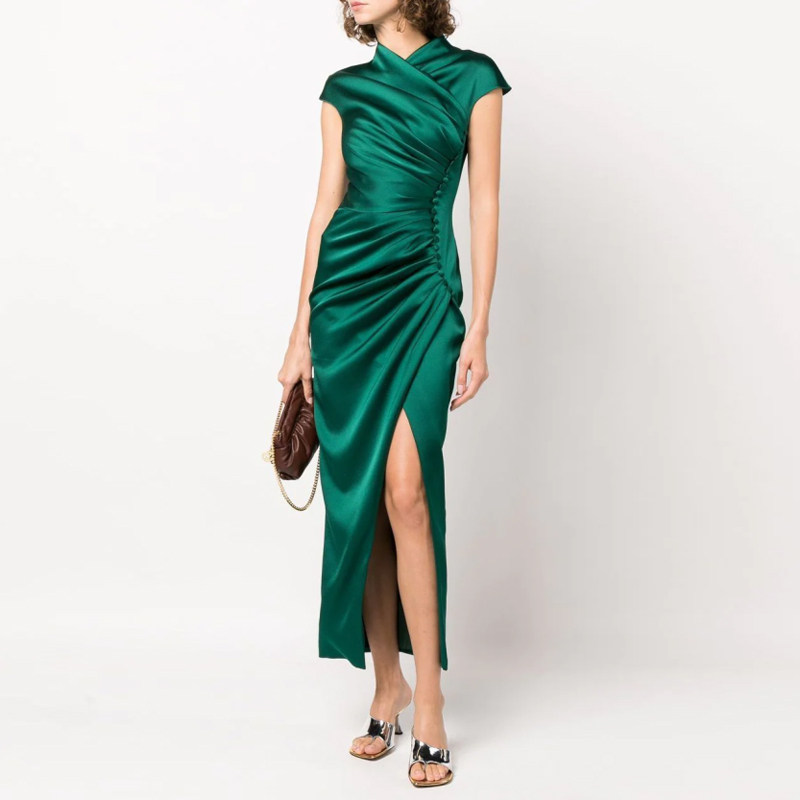 晚礼服墨绿色中长裙2025新款时尚气质秋季宴会小礼服连衣裙年会女