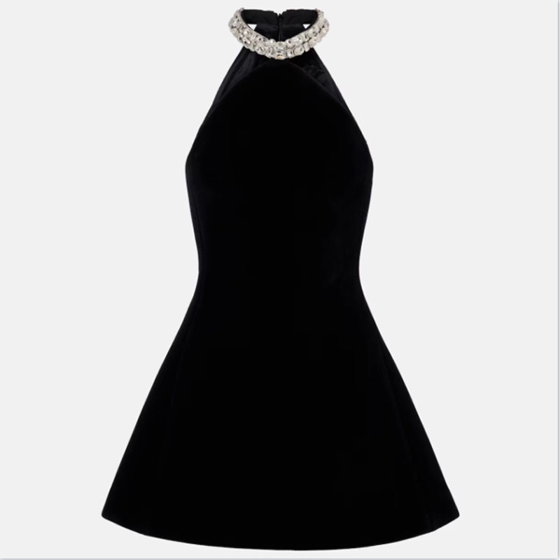 丝绒小礼服手工镶钻高端轻奢高级感晚礼服宴会装年会短款连衣裙女