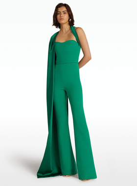 优雅妈妈装长款2025新款气质年会连体裤子时尚流行绿色年会晚装秋