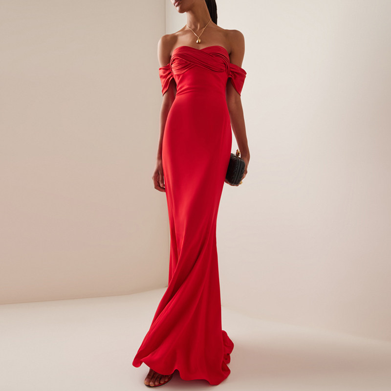 优雅晚礼服一字肩长裙2025新款高级质感妈妈装时尚宴会鱼尾连衣裙