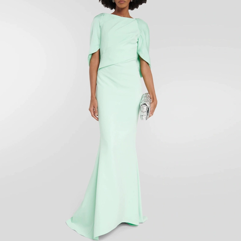 薄荷绿色晚礼服个性妈妈装鱼尾长裙高级质感年会舞台独唱演出服长