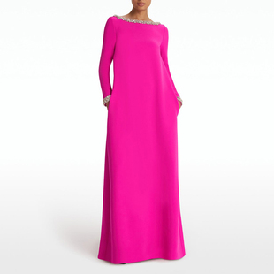 玫红色晚礼服轻奢重手上镶钻新娘敬酒服大码 宽松孕妇胖妹妹连衣裙