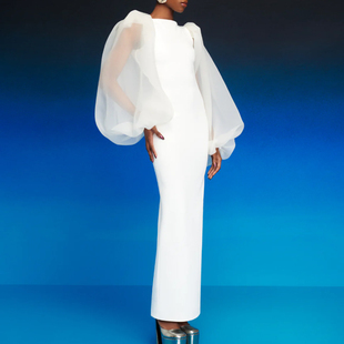 高端大气晚礼服舞台演出服长款妈妈装2025新款灯笼袖年会连衣裙女