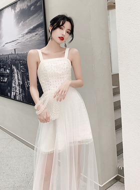 高级亮片白色闪亮小礼服伴娘裙姐妹舞台演出服年会2025新款轻奢装