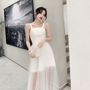 高级亮片白色闪亮小礼服伴娘裙姐妹舞台演出服年会2025新款轻奢装