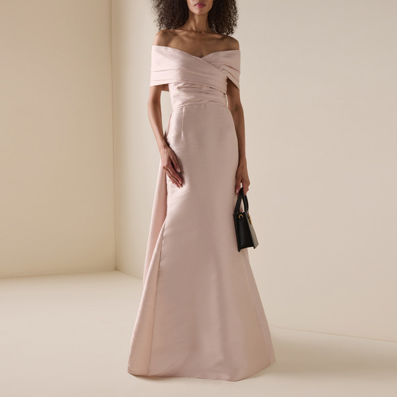 高端大气走秀晚装优雅一字肩长裙2025新款高端演出服舞台红毯长裙