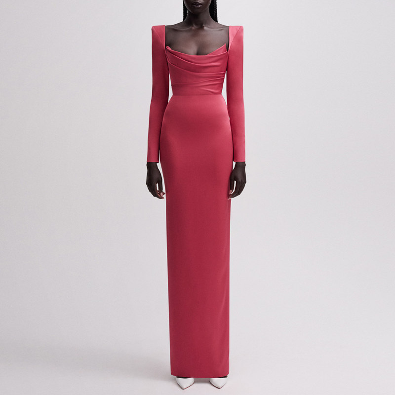 晚礼服女长款豆纱红高级质感年会舞台主持2023新款宴会连衣裙大气