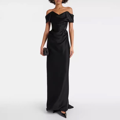 时尚大方一字肩长款晚礼服裙