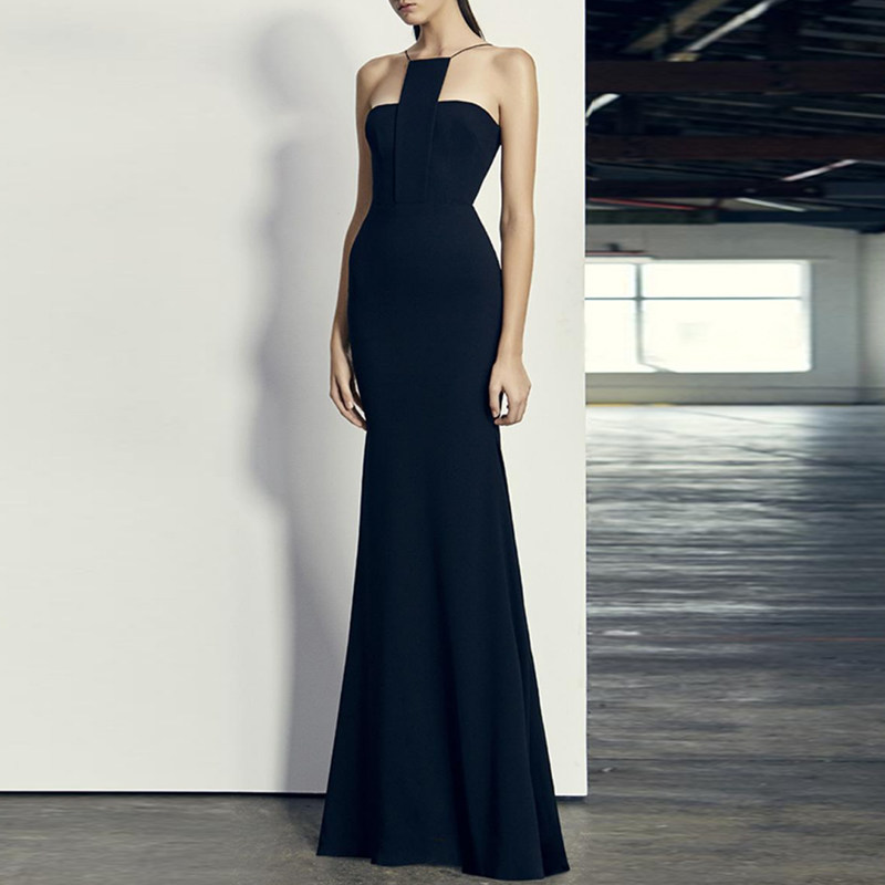 挂脖晚礼服2025新款显瘦修身鱼尾长裙宴会主持人派对连衣裙气质女