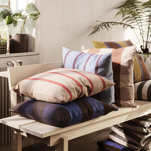 Ferm Living Grand 棉麻条纹抱枕简约线条客厅沙发靠垫床头靠枕