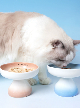 KAMA MUTA 猫碗陶瓷洋茸碗高脚罐头碗宠物狗狗碗猫咪喝水碗