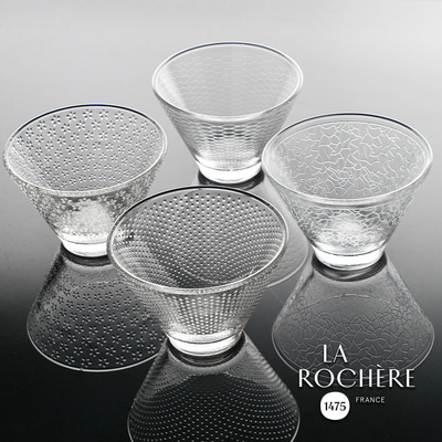 LA ROCHERE法式碎花玻璃小碗 V型花纹透明沙拉水果酸奶碗法国制