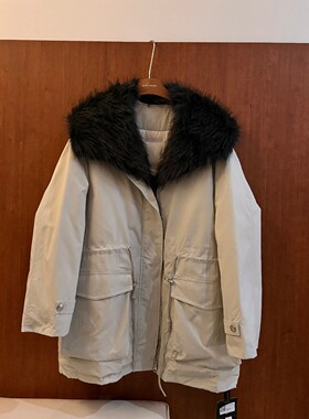 韩系翻毛领派克服女H13 冬季收腰显瘦工装夹棉外套保暖中长款棉衣