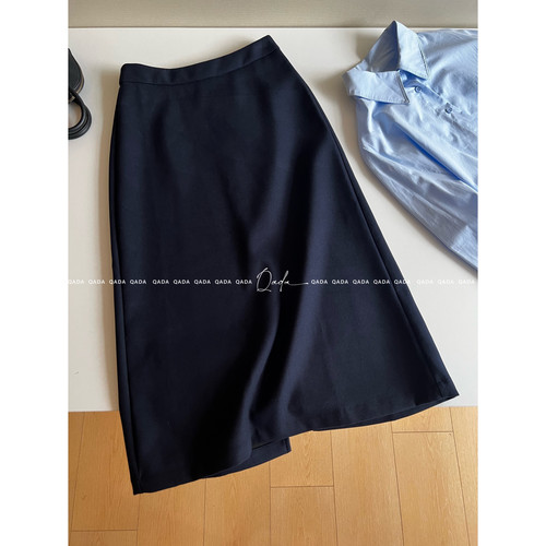 Q8毛呢西装半身裙女棉质后开叉高腰显瘦简约通勤A字包臀半身裙