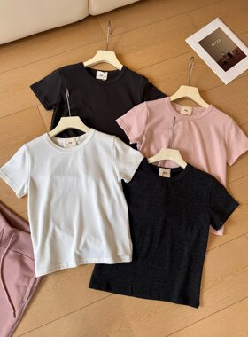 韩国鸡蛋家  A33高弹力短袖T恤女夏季简约百搭正肩纯色打底衫上衣