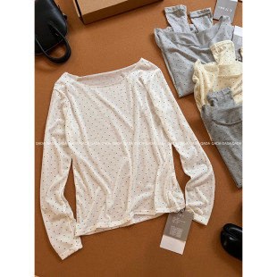 打底衫 H49波点长袖 薄款 高弹力宽松圆领防晒针织罩衫 T恤女26春夏季