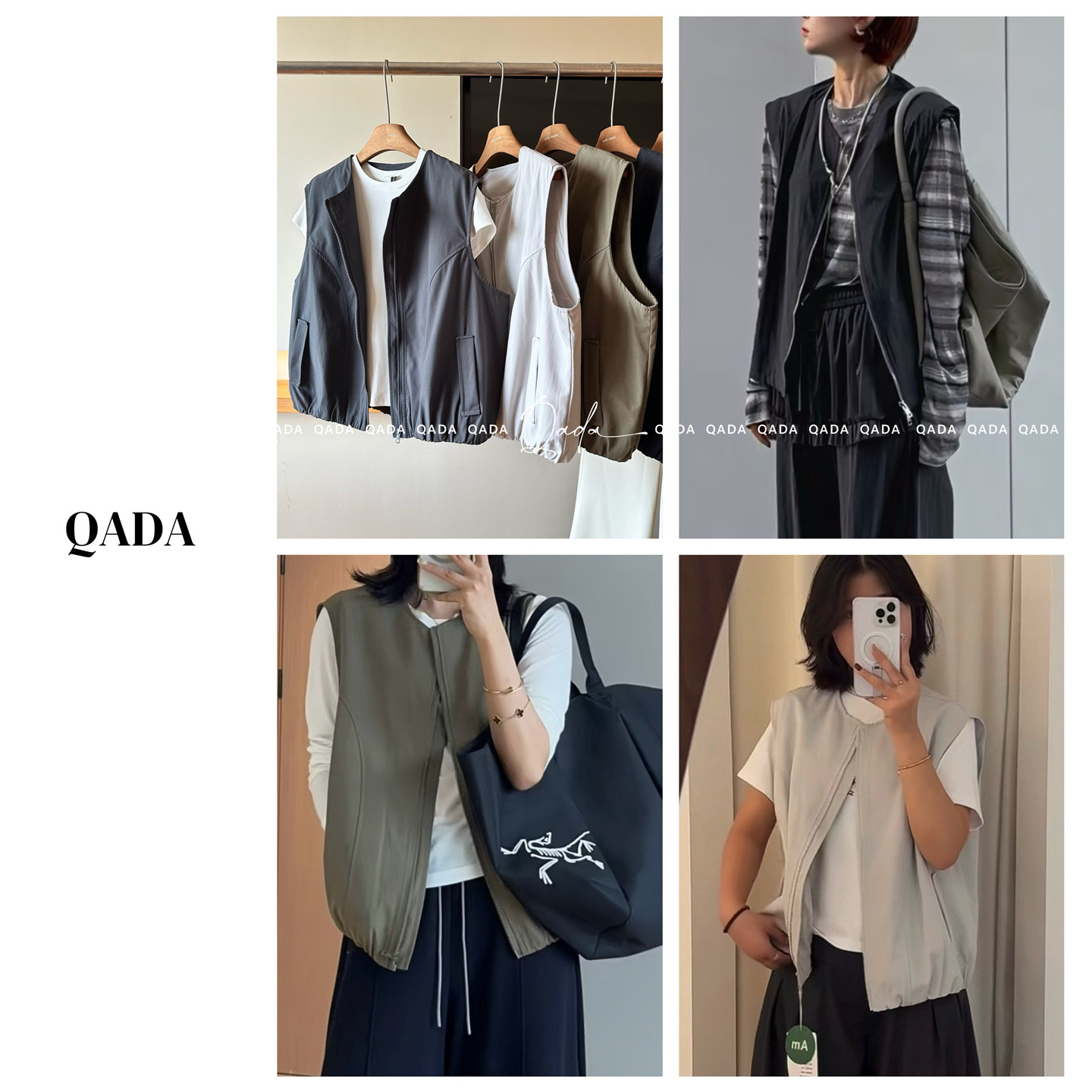 Am*原单！韩系工装马甲女叠穿A21 宽松设计感花苞坎肩无袖外套