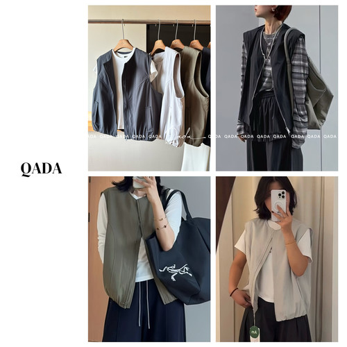 Am*原单！韩系工装马甲女叠穿A21 宽松设计感花苞坎肩无袖外套