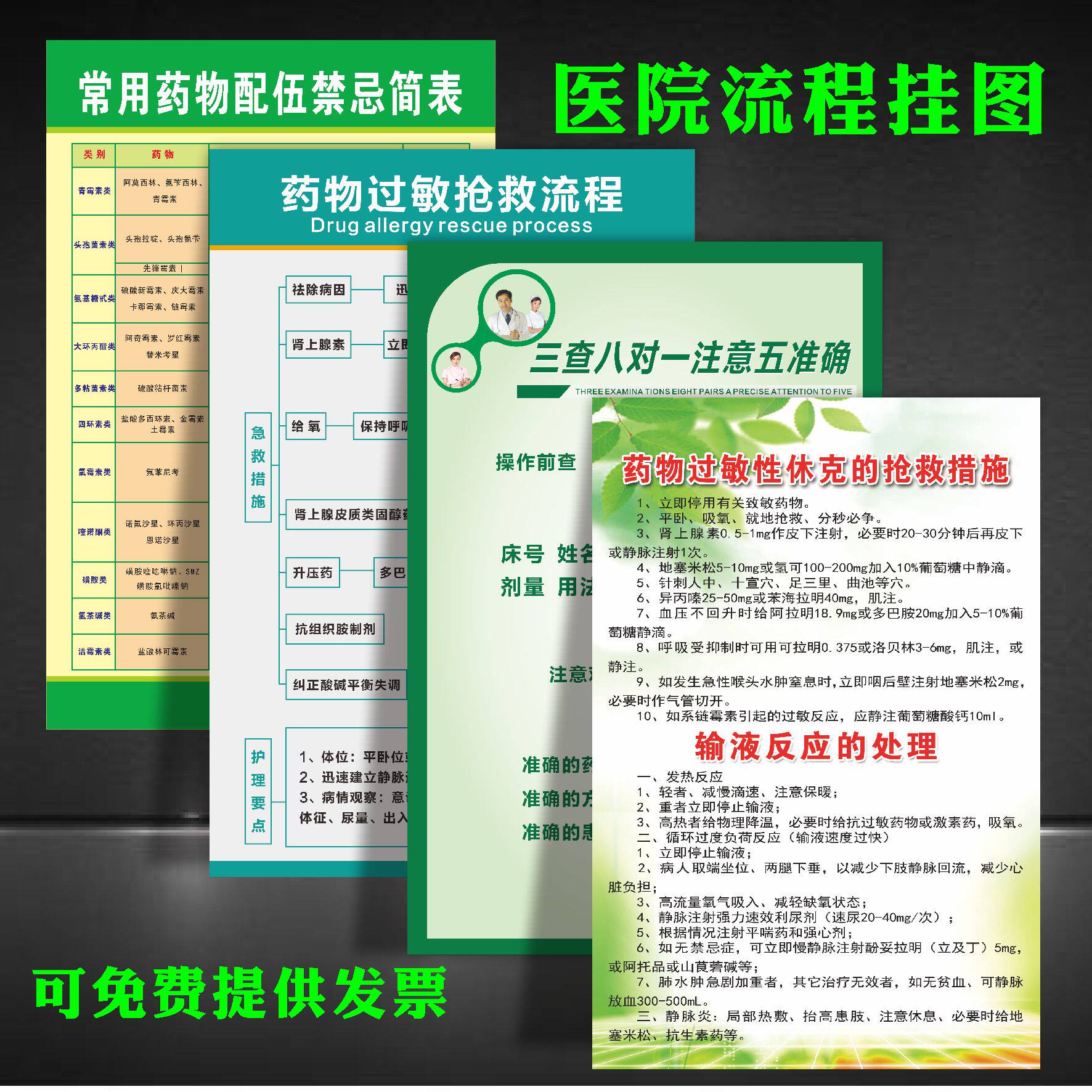 诊所卫生室医院过敏性抢救流程措施输液反应配伍禁忌海报贴纸kt板