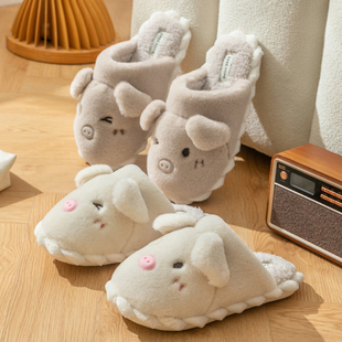 男冬 室内防滑软底家居家用情侣卡通毛绒月子毛鞋 厚底棉拖鞋 女冬季