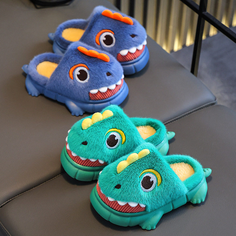 儿童棉拖鞋秋冬季新款包跟男女童宝宝保暖室内恐龙可爱卡通加厚底