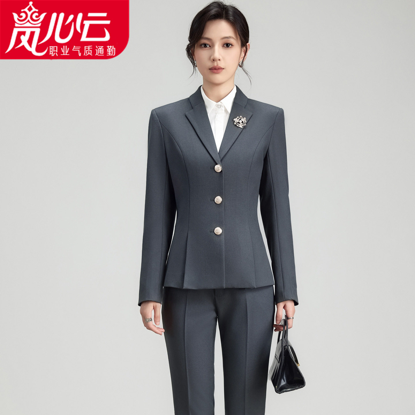 杏色西装套装女气质职业装美容院工作服高端珠宝店酒店前台工作装