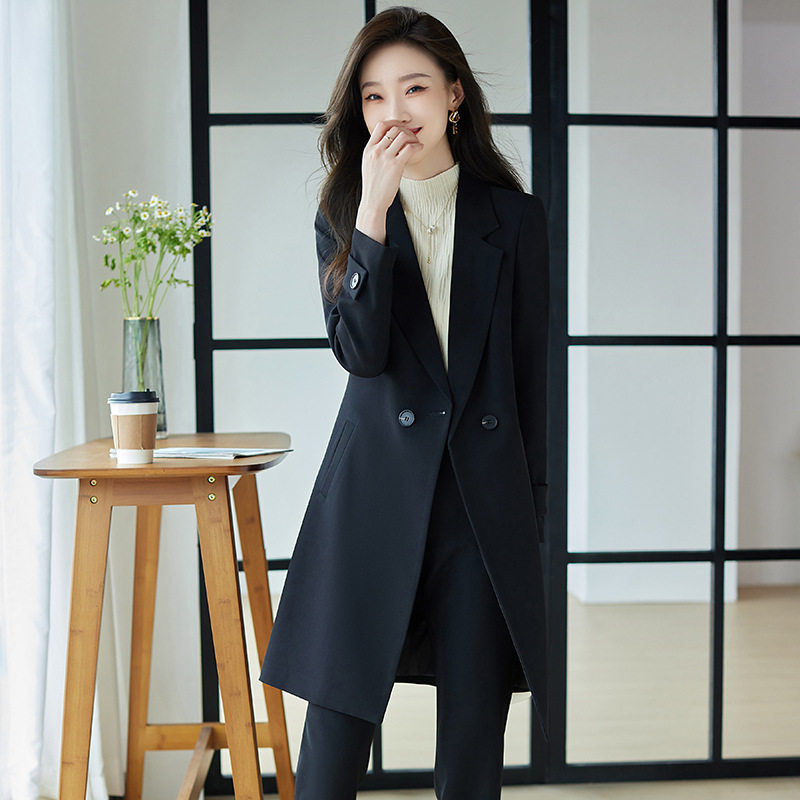 藏青色西装风衣外套女秋冬季2026新款高级感职业工作服中长款大衣