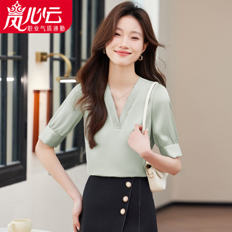 白衬衫职业套装女装2025新款夏季薄款工作服气质通勤衬衣接待3607