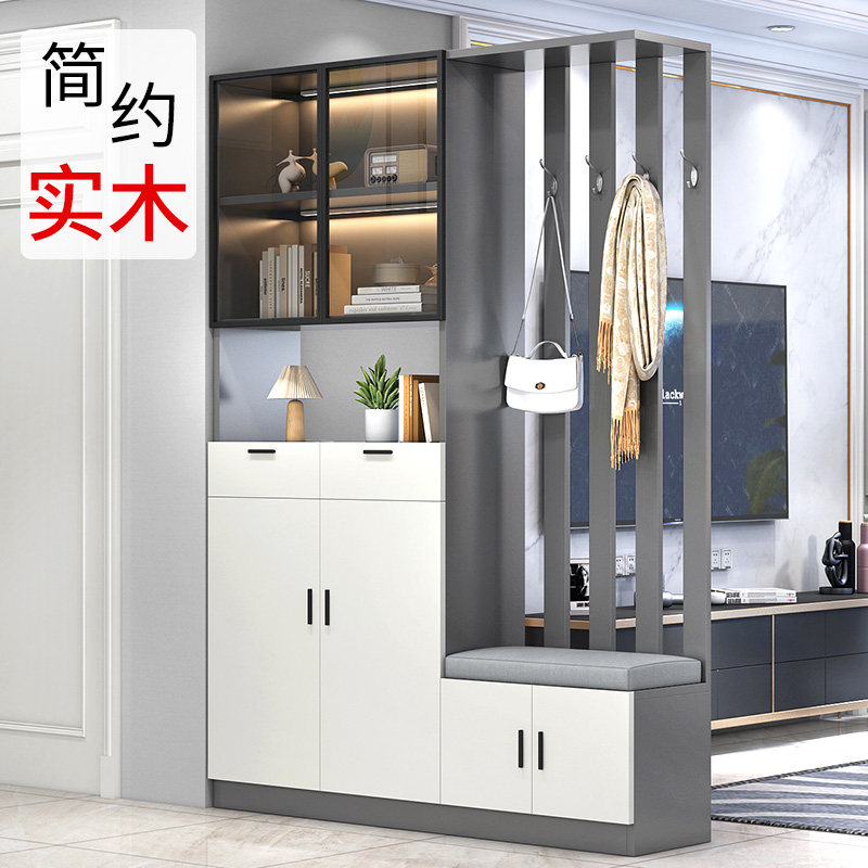 实木多层E0级入户轻奢衣架鞋柜一体进门客厅屏风隔断门厅柜玄关柜