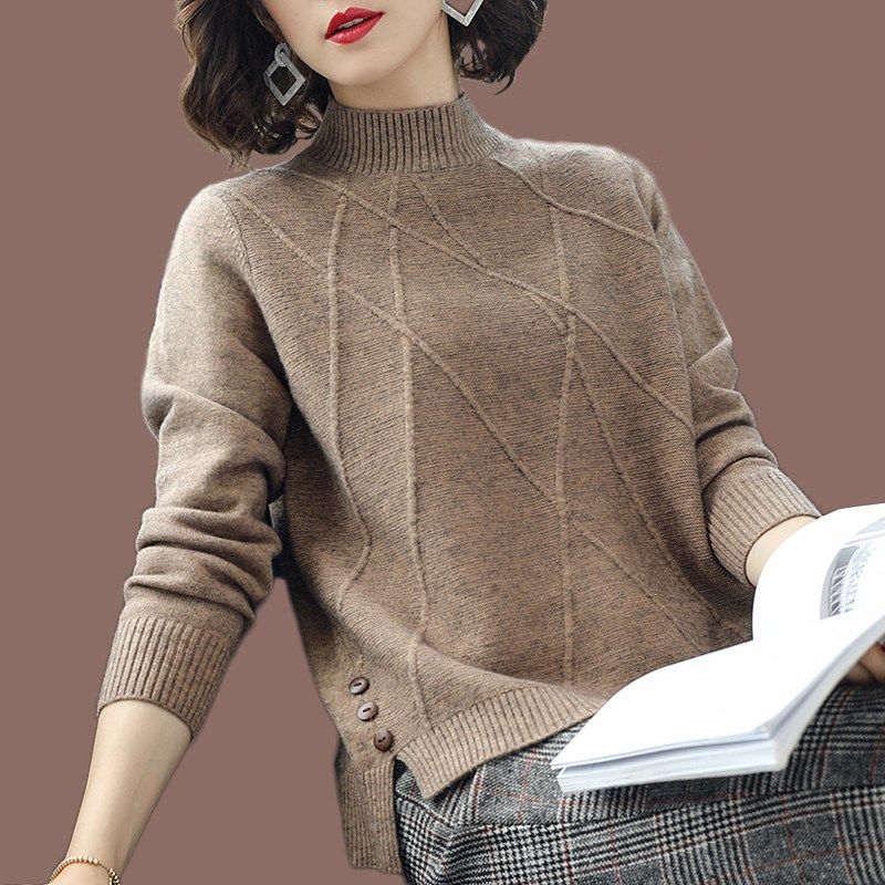 2024春装新款半高领加厚毛衣女秋冬季短款宽松韩版百搭针织打底衫