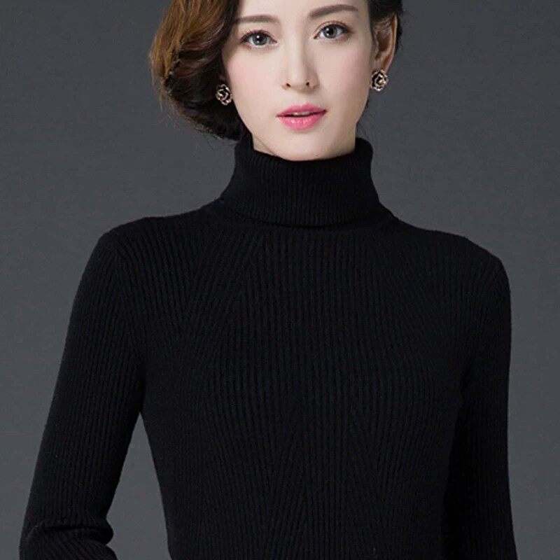 简约修身羊毛衫女高领纯色毛衣短款套头针织内搭打底衫显瘦线衣厚