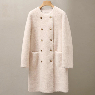 羊毛混纺大衣特价清仓2025冬季新款女士皮毛一体中长款羊羔毛百搭