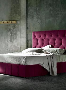 意式极简主卧高端大气红色布艺床简约设计师1.8双人落地储物婚床