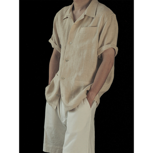 VALLEE 汉麻桑蚕丝混纺面料 古巴领多口袋复古短袖衬衫 VE087