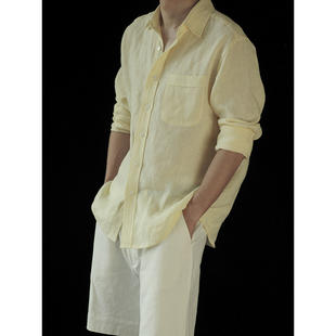 VALLEE 法式全亚麻面料宽松休闲长袖衬衫 三色入 VE088