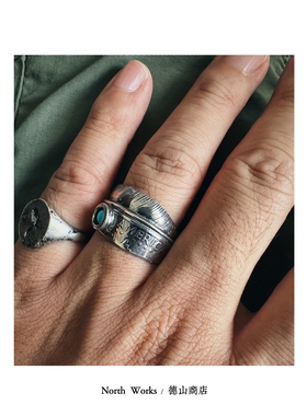 银币鹰羽松石点睛戒指