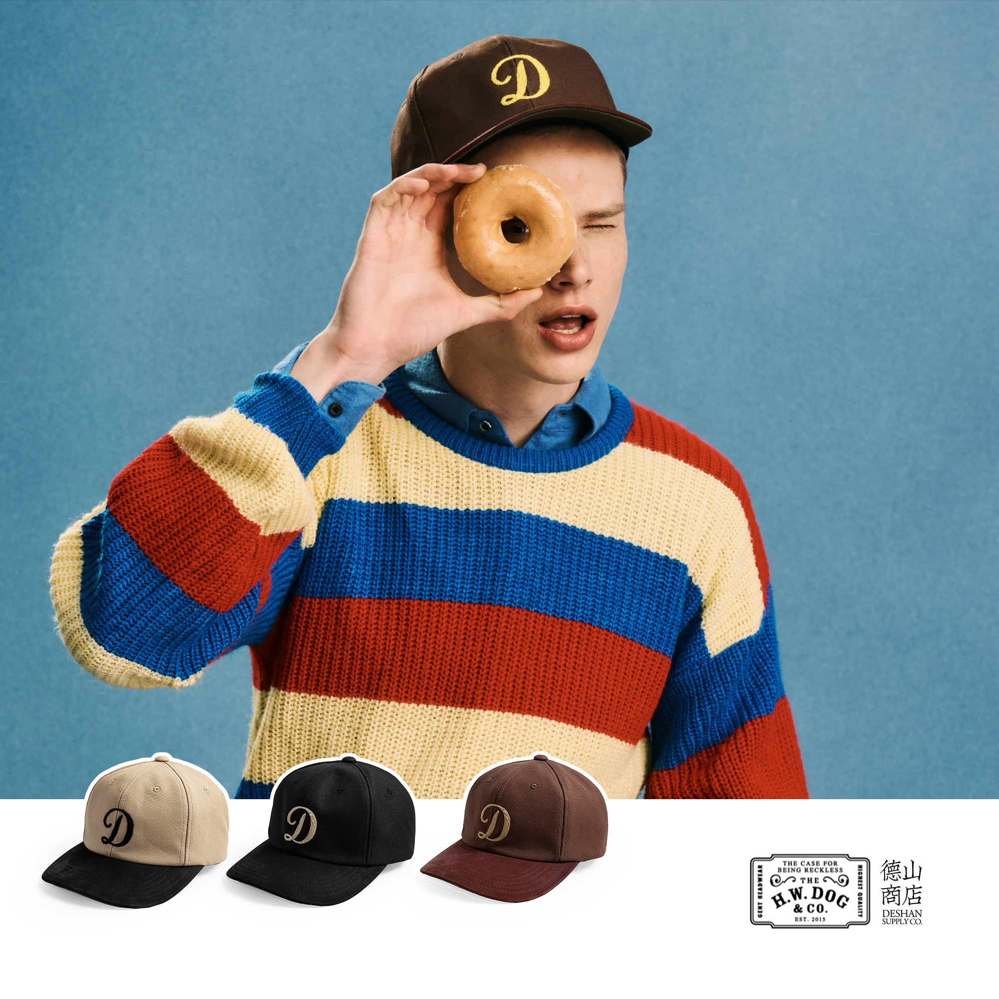 H.W.DOG日本制复古锁链绣棒球帽季节限定 字母D + 热血标语设计帽