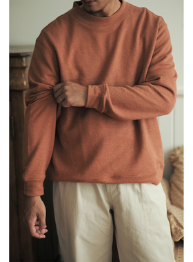 VALLEE 复古棉麻混纺圆领宽松版型长袖套头卫衣 VE090