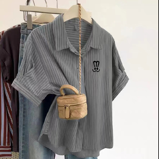 女夏季 衬衫 宽松上衣 韩系chic别致正肩polo领短袖 胖妹妹200斤大码