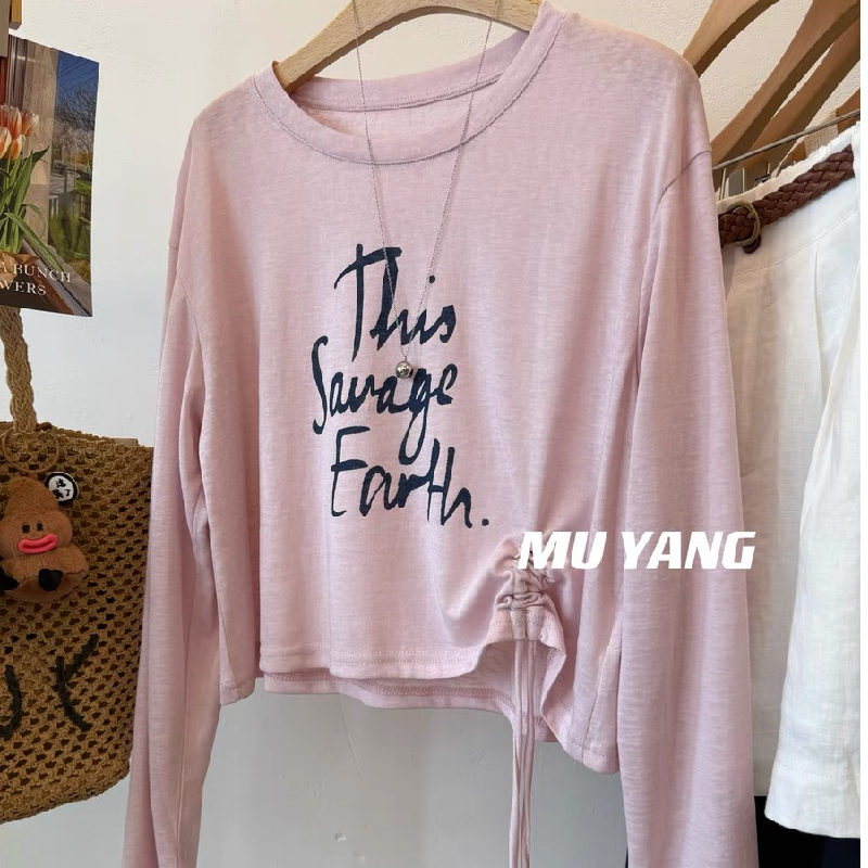 胖妹妹大码设计感抽绳轻薄雪花棉防晒长袖短款罩衫女夏季宽松上衣