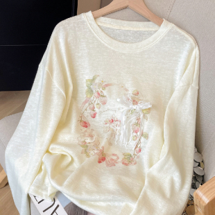 宽松轻薄T恤 上衣女春季 胖妹妹200斤大码 超好看流行童趣雪花棉长袖