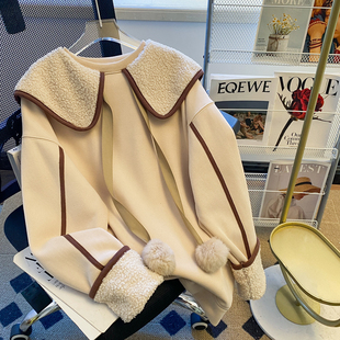 上衣服 加绒加厚欧货独特别致大码 高级感重磅卫衣女2024新款 秋冬季