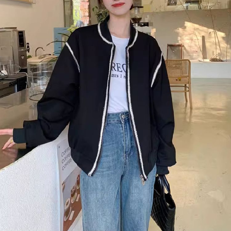 美式重磅加绒开衫卫衣短外套女今年流行小香风加厚保暖百搭棒球服