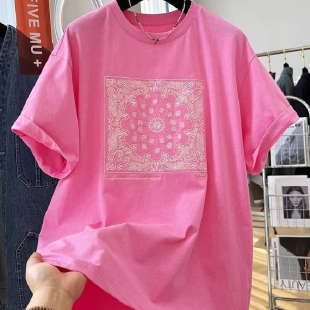 夏季 T恤女装 宽松显瘦上衣 高级感复古刺绣减龄短袖 胖妹妹200斤大码