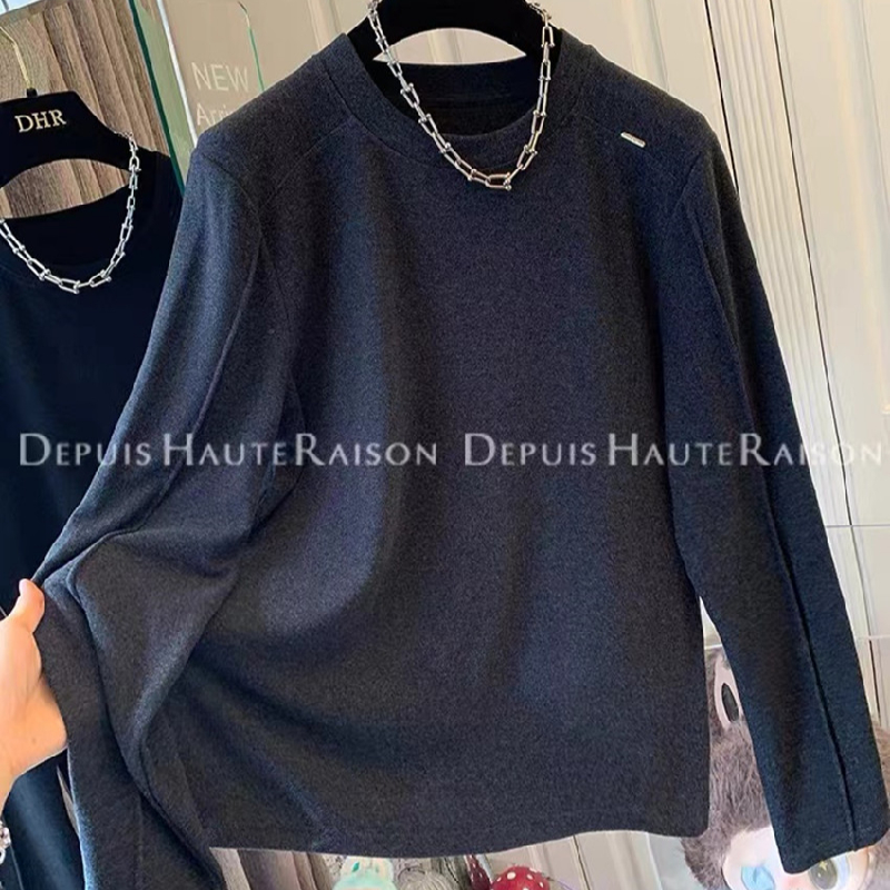 胖妹妹大码简约百搭软糯磨毛德绒长袖打底衫女装秋冬宽松叠穿上衣