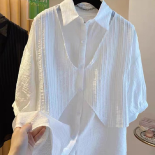 女夏季 假两件衬衫 宽松显瘦上衣 韩范高级感五分袖 胖妹妹200斤大码