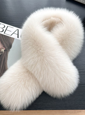 韩版百搭狐狸毛围巾女士保暖双面毛皮草围脖獭兔毛内衬真毛毛领子