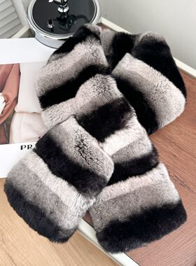 双面加厚獭兔毛围巾青紫蓝色真毛皮草围巾女冬季百搭保暖毛毛围脖