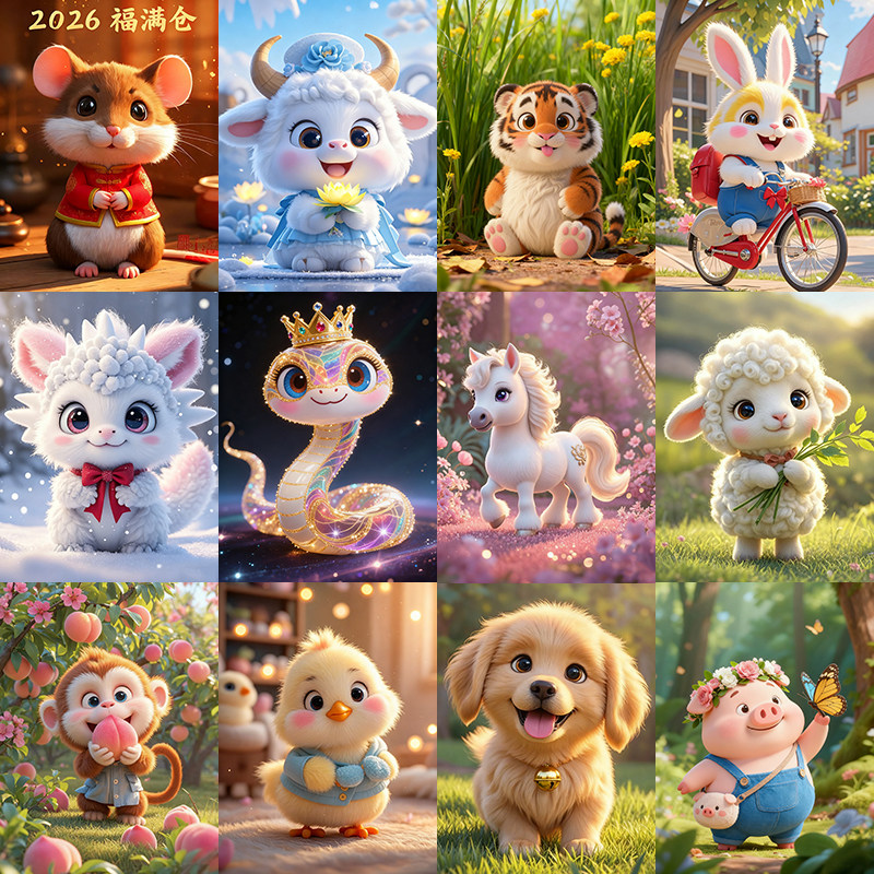 新款满钻十二生肖钻石画客厅卧室手工贴钻十字绣治愈系卡通风景画,居家布艺,钻石绣,淘宝优惠券,粉丝福利购,淘宝优惠卷