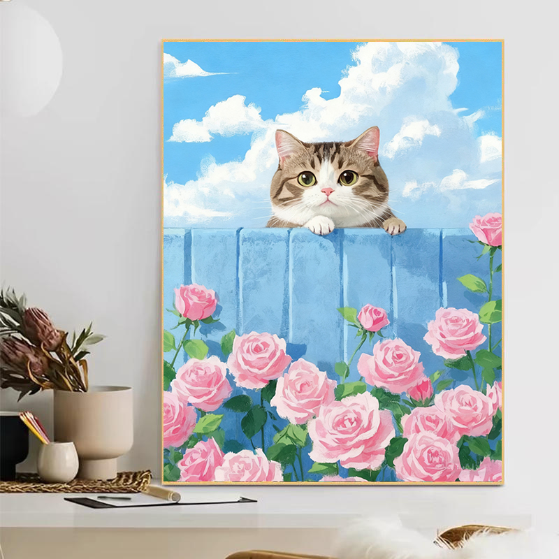 钻石画蓝玫瑰与猫咪新款满钻